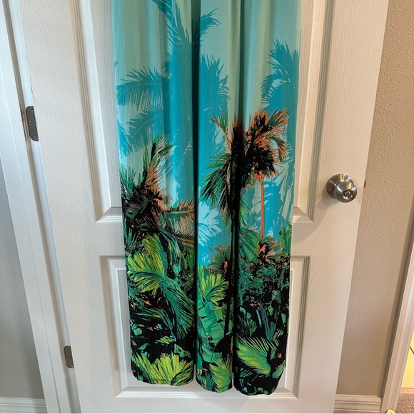 ONE WORLD Aqua and Black Palm Print Maxi Dress - Picture 8 of 9
